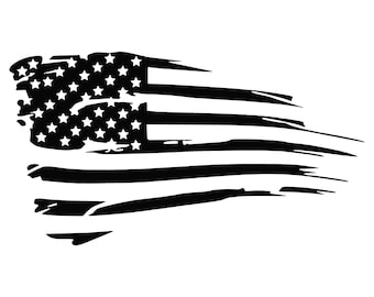 Distressed Tattered Weathered American Flag Vinyl Decal, Multiple Sizes and Colors