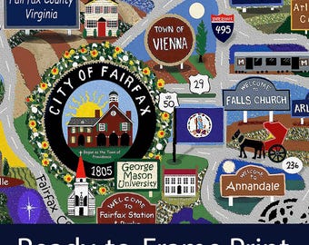 PRINT Northern Virginia Map Art – Folk Art Poster – DC Suburbs Wall Decor