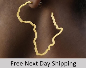 African hoop earrings, Africa earring hoops, Gold African earrings, African earrings, Africa map earrings, Africa Map Hoops, African jewelry