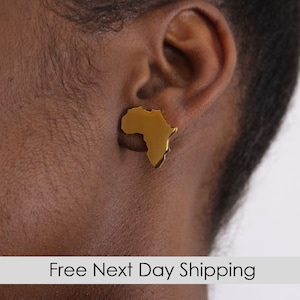 African earrings, Gold African earrings, Africa gold earrings, African jewelry, Africa map earrings, Africa earrings for women, Africa studs