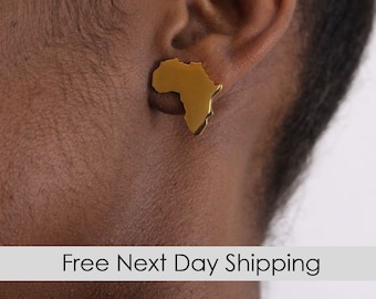 African earrings, Gold African earrings, Africa gold earrings, African jewelry, Africa map earrings, Africa earrings for women, Africa studs