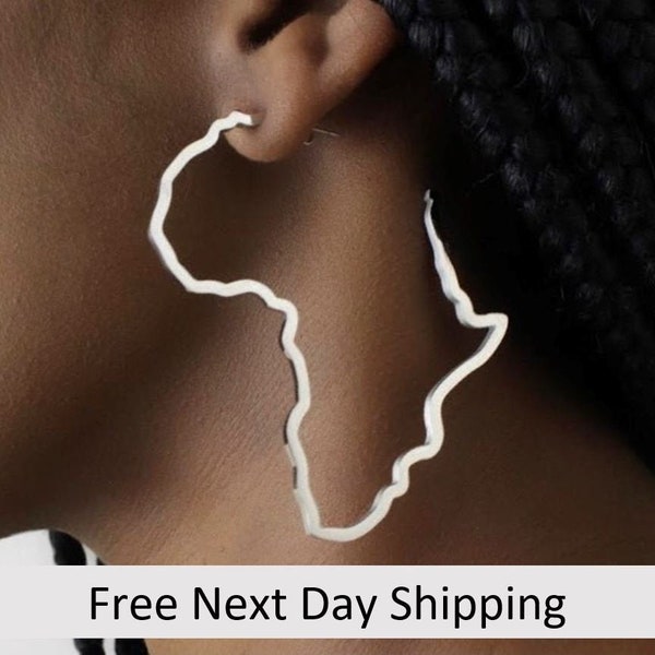 African hoop earrings, Africa earring hoops, Silver Africa earrings, African earrings, Africa map earrings, Africa Map Hoops, Africa jewelry