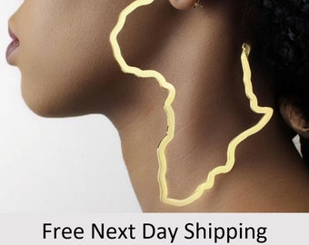 African hoop earrings, Africa earring hoops, Gold African earrings, African earrings, Africa map earrings, Africa Map Hoops, African jewelry