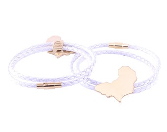 Africa Map Bracelet, Ivory Braided Leather, 14K Gold Plated Pendant, Africa bracelet, African bracelet, Africa map bracelet
