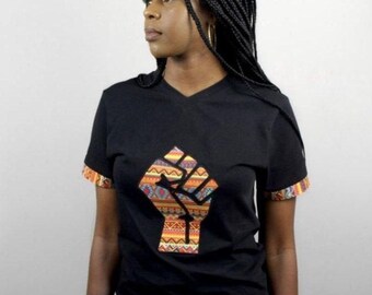 Power Fist African Print T-Shirt, Graphic African Tee, 100% Cotton