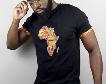 African Map T-Shirt, Kente Print, Afrocentric Clothing, African tshirt, Africa t-shirt, African shirt, Africa tee, Africa print map shirt