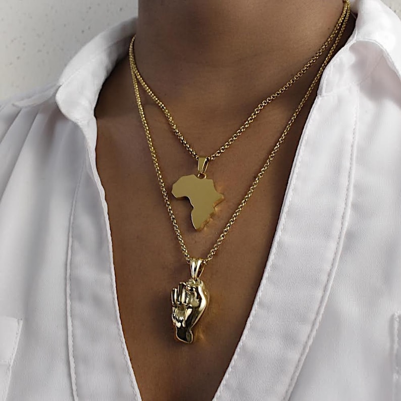 Africa necklace, African necklace, African necklace men, Africa necklace gold, African pendant necklace, Africa map necklace image 4