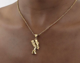 Wholesale Nefertiti necklace, 14K Gold Plated Nefertiti Necklace, Spiga Chain, Hypoallergenic African Jewelry, Queen necklace, 10 pieces