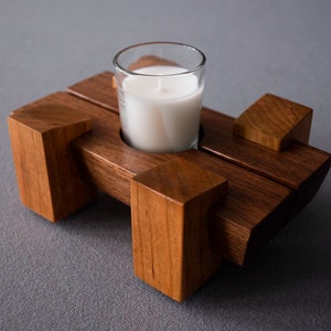 Handcrafted Solid Walnut and Dark Cherry Wood Candle Holder (Centerpiece, Mantle Display)