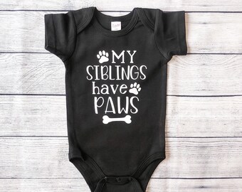 Retro 1970s Style Paw Silhouette Dog Baby Girl Long Sleeve Bodysuit Baby Rompers