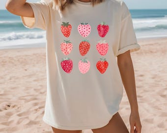 Strawberry Tshirt, Summer Trendy Shirts, Garden aestetic shirt, Cottagecore Cute Summer shirts, Bella Canvas Tshirts