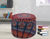 Mandala Cushion Cover Indian Handmade Cotton Ottomans Pillow Cover Bohemian Peacock Bean Bags Decor Floor Pillow