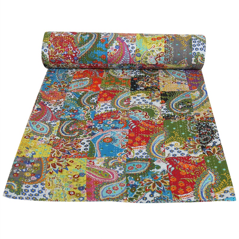 Indian Patchwork Kantha Quilt Bohemian Bedspread AC Quilt Vintage Handmade Kantha Quilt Reversible Kantha Bedspread King Size Kantha Blanket