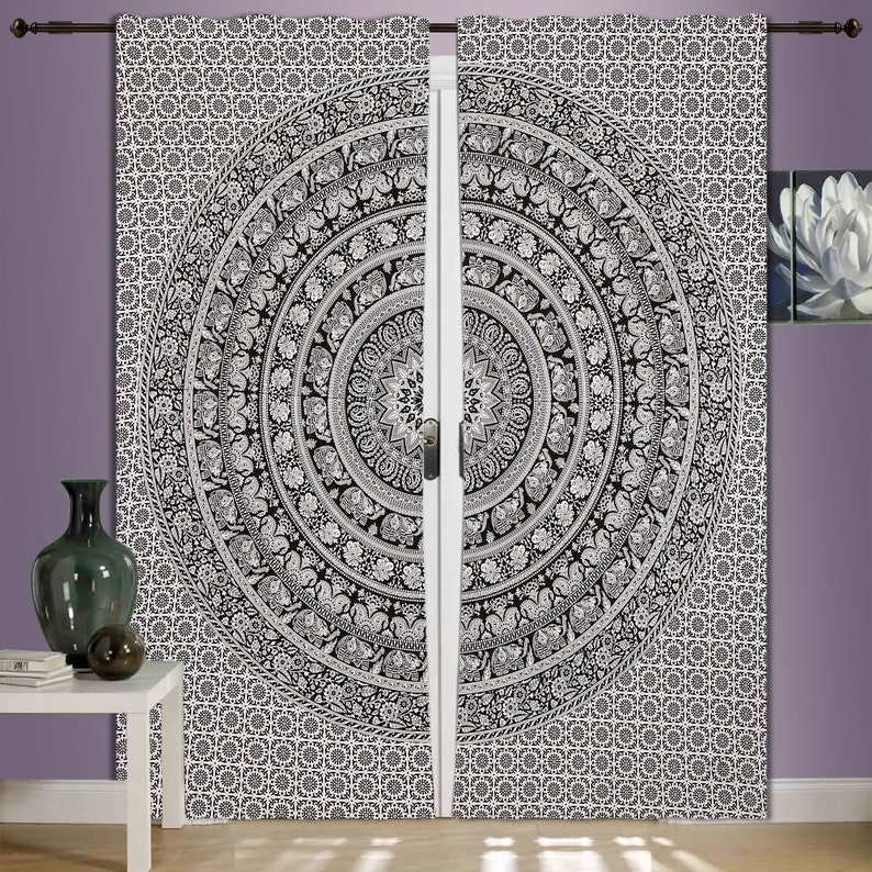 Meditation Design Psychedelic Round Living Kids Girls Room Mandala 41 X 82 Inch Hippie Window Curtain Valances Room Divider 2 Pc Panel Set
