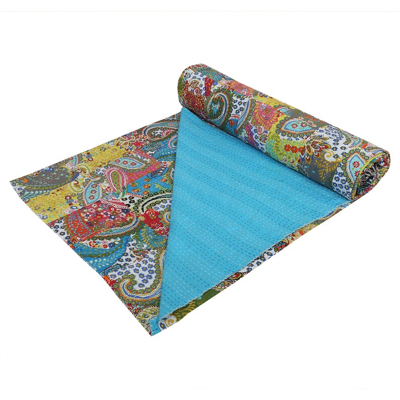 Indian Patchwork Kantha Quilt Bohemian Bedspread AC Quilt Vintage Handmade Kantha Quilt Reversible Kantha Bedspread King Size Kantha Blanket