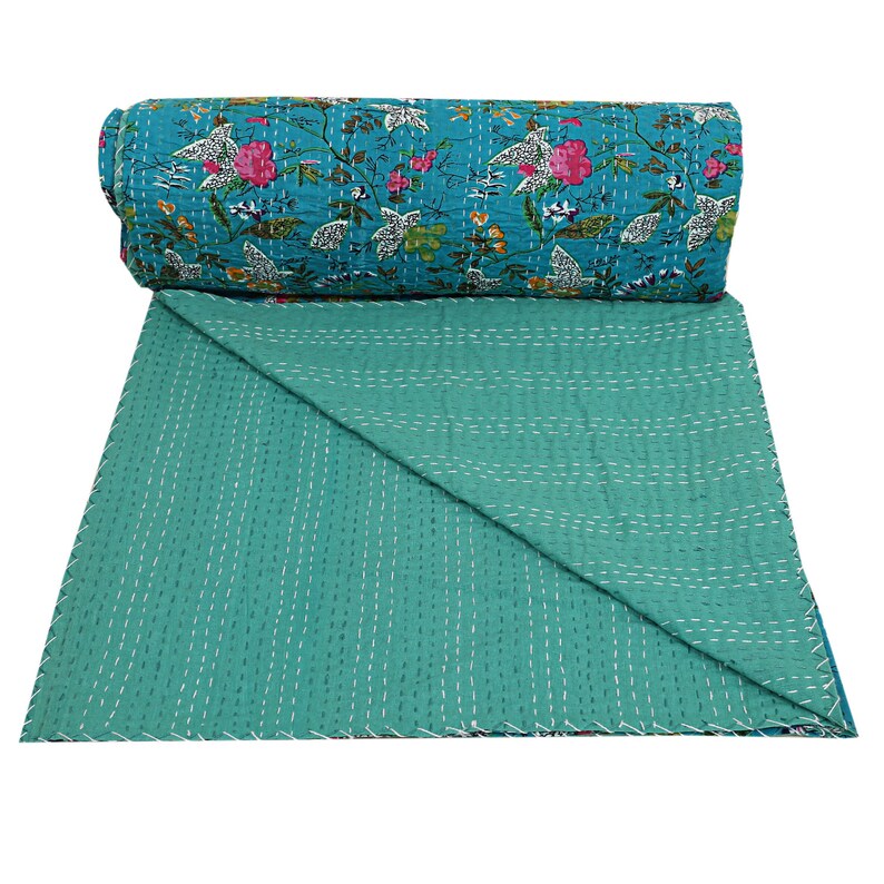 Large Kantha Bedspread Throw Blanket Handmade Cotton Kantha Etsy