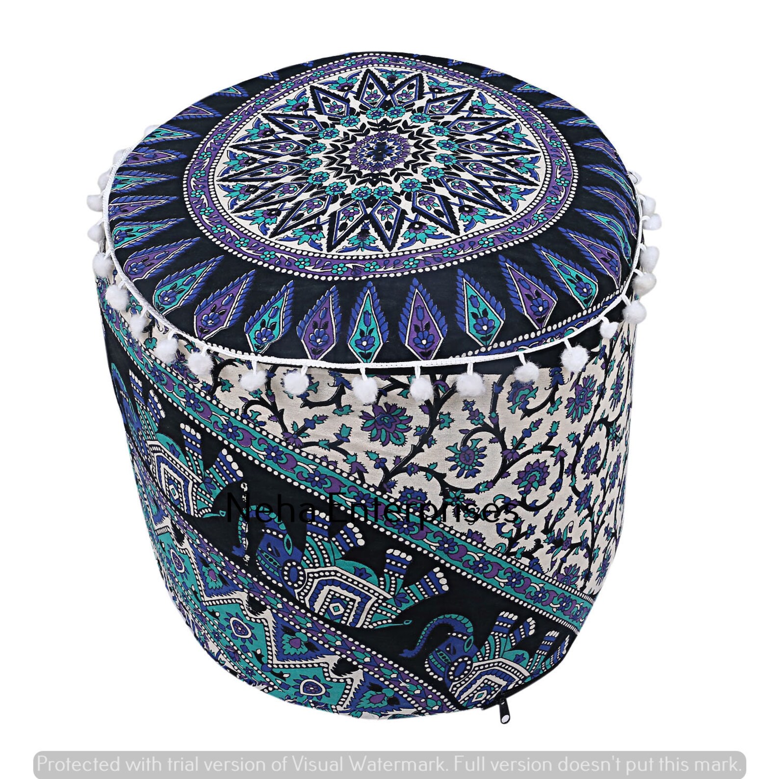 Hippie Round Large Ottomans Pouffe Cover Bohemian Handmade Etsy