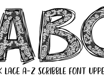 Digital File 52 A-Z Scribble Font -Upper Case -Black Lace