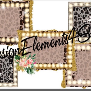 Digital File Set of 5 Frame-Borders  with Lights and Gold- Leopard Print SET 2