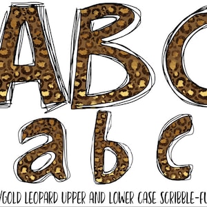 Digital File  52 A-Z Scribble Font -Upper and Lowercase -Brown Leopard Print