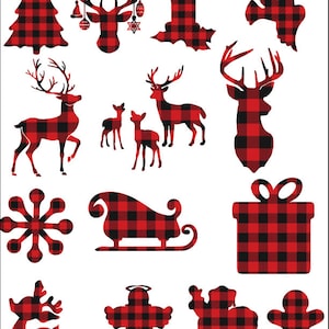 Digital File  Buffalo Plaid Christmas Images  All seperate PNG files