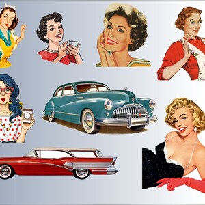 Digital File  A Collection of  Retro Housewives and 2 cars  all Individual files 300 DPI