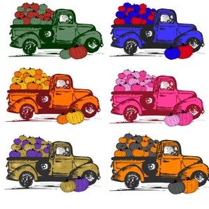 Digital File  Set of 10 Coloured Trucks with Pumpkins