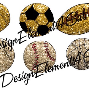 Digital File Set of Glitter Sports Balls with and without Bows  Plus   Extra Bows