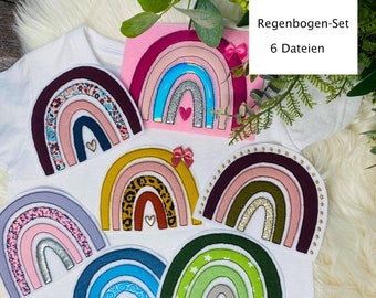 6 in 1 Set Stickdateien 13x18 Rahmen Regenbogen