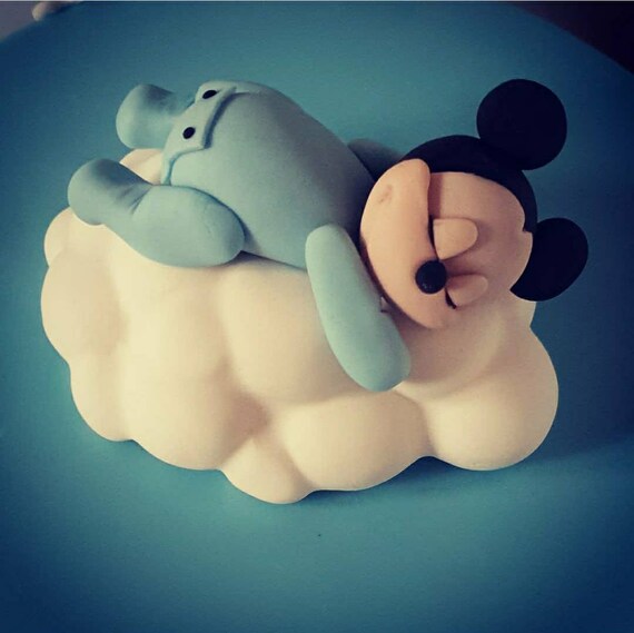 Sleeping Baby Mickey Mouse on a Bed of Clouds, Made With Fondant Edible -  Etsy