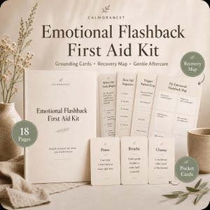 Kit de primeros auxilios para flashbacks emocionales / Tarjetas de conexión con la realidad, mapa de recuperación y PDF imprimible para cuidados posteriores