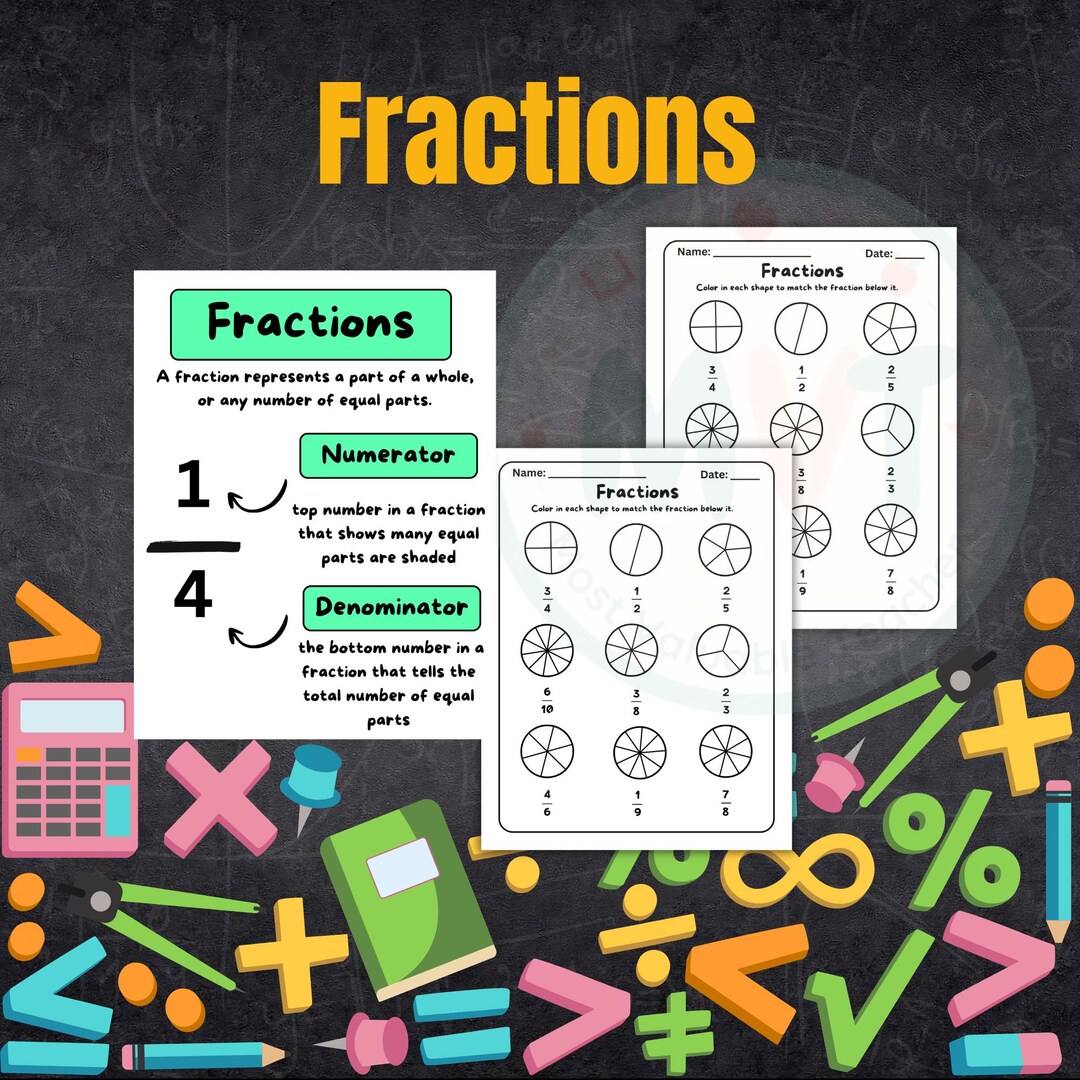 Fraction Worksheet - 2nd and 3rd Grade - Digital Worksheet - Elementary ...
