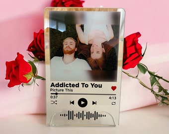 Babloo Targa Musica Personalizzata con Foto Nomi e Canzoni Stampa UV su Plexiglass Acrilico trasparente con codice Spotify scansionabile Idea Regalo