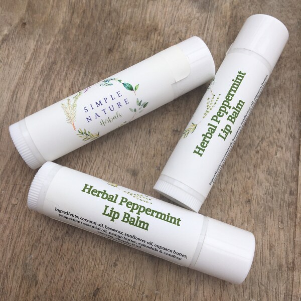 Herbal Peppermint Lip Balm: infused with comfrey to soothe and peppermint essential oil for a cooling sensation