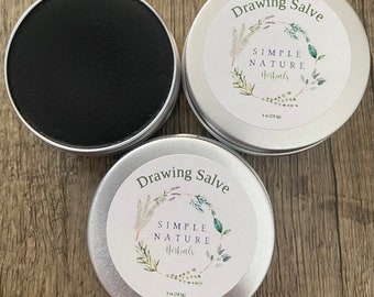 Drawing Salve: a combo of plantain leaf, activated charcoal and bentonite clay helps draw out impurities and foreign objects from the skin.