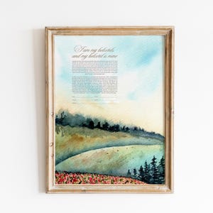 Landscape Watercolor Ketubah Design, Wedding Ketubah Jewish Marriage Contract, Personalized Jewish Wedding Vows, Custom Text