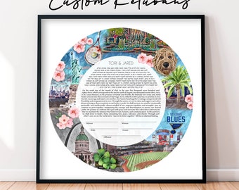 Custom Modern Interfaith Ketubah, Circular Ketubah Design with Meaningful Elements to Reflect Your Love Story, Jewish Wedding Vows Ketubah