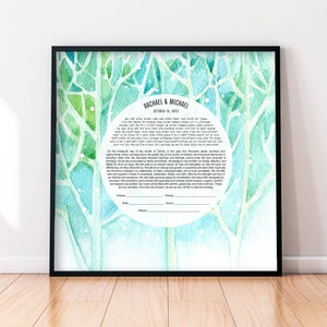 Tree of Life Ketubah, Watercolor Forest Ketubah Modern Interfaith Jewish Wedding Ketubah Nature Scenery Ketubah Botanical Giclee Print