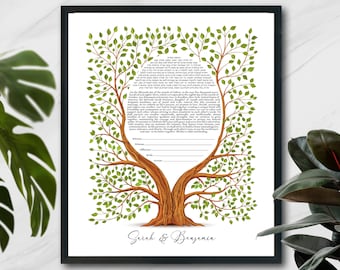 Interreligiöse Ketubah Moderne Baum des Lebens Wandkunst, Benutzerdefinierte Hochzeitsketubba mit Textoptionen für jedes Paar, Jüdische Hochzeitsgeschenkidee