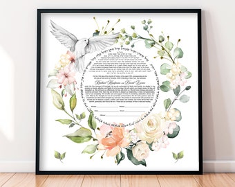 Floral Wreath Ketubah Dove Ketubah Elegant Botanical Ketubah Wedding Jewish Vows Modern Ketubah Interfaith Ketubah Reform Ketubah LGBTQ+