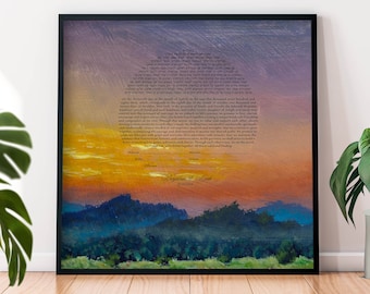 Modern Ketubah - Mountain Sunset Nature Landscape Painting, Interfaith Contemporary Jewish Wedding Certificate & Vows Decor
