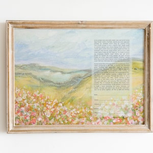 Landscape Floral Watercolor Ketubah Modern Painting, Jewish Ketubah Wedding Vows, Jewish Wedding Gift, Nature Acrylic Painting, Custom Text