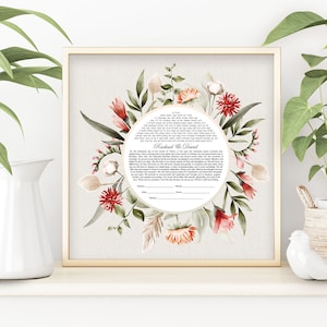Watercolor Modern Ketubah Boho Wildflower Ketubah Colorful Floral Wreath Ketubah Flower Bouquet Ketubah Reform Interfaith Ketubah Wedding