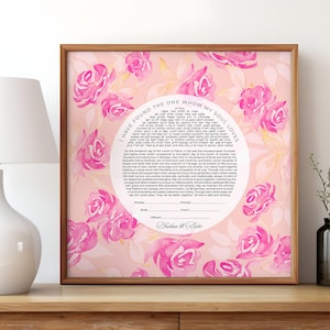Floral Ketubah Design, Elegant Watercolor Roses Jewish Ketubah Marriage Contract, Personalized Jewish Wedding Vows, Custom Text