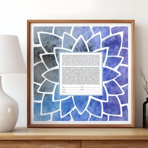 Flower Petals Watercolor Ketubah Modern Jewish Wedding Ketubah Gift, Stained Glass Effect Jewish Wedding Gift, Custom Ketubah Text