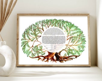 Tree of Life Ketubah, Hand Drawn Tree Ketubah, Custom Ketubah Nature Botanical Ketubah, Modern Interfaith Jewish Wedding Ketubah