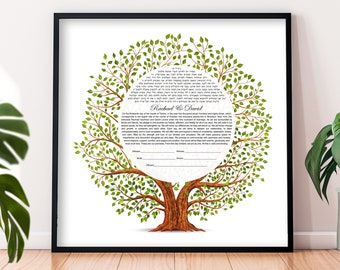 Tree of Life Illustrated Ketubah, Interfaith Ketubah, Round Tree Ketubah, Custom Ketubah, Jewish Wedding Gift, Text Ketubah