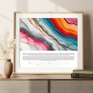 Ketubah Aquarell | Abstrakte moderne Ketubah | Bunte Interreligiöse Heiratsurkunde | Zeitgenössische Jüdische Hochzeitsgelübde