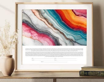 Ketubah Watercolor | Abstract Modern Ketubah | Colorful Interfaith Marriage Certificate | Contemporary Jewish Wedding Vows