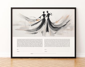 Abstract Ketubah Art, Dancing Couple Modern Painting, Interfaith Marriage Vows, Contemporary Wedding Gift, Personalized